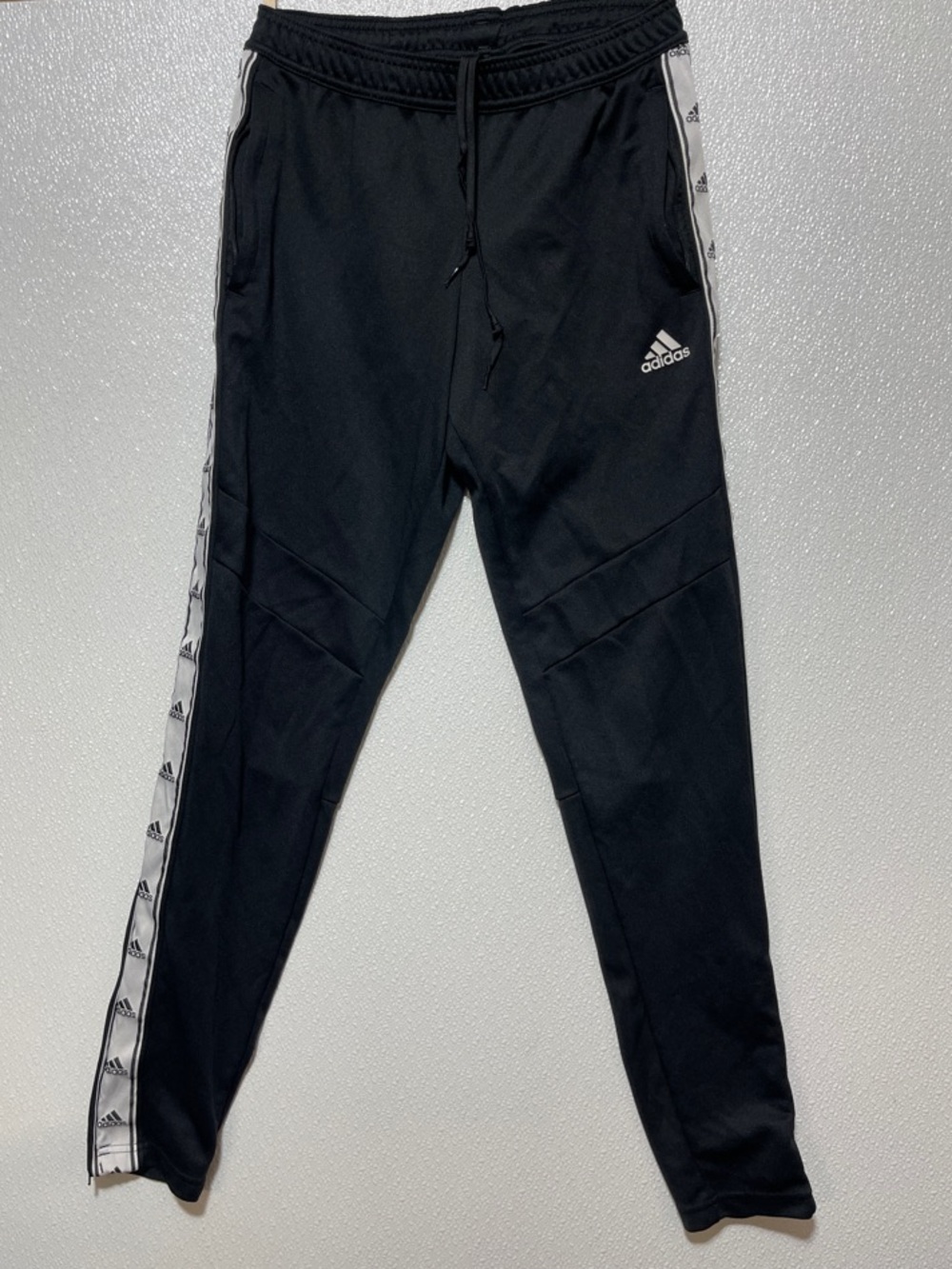 adidas Black Track Joggers with White Logo Tape